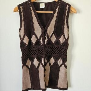 Vintage brown suede and crochet vest
